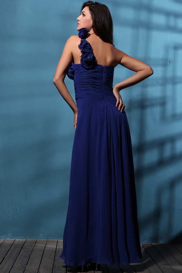 Graceful Royal Blue A-line One Shoulder Evening Dress - Click Image to Close